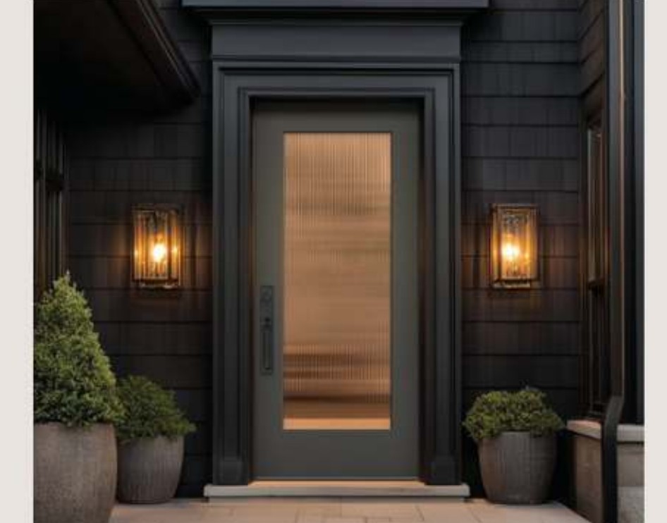 ODL Wide Reed entry door with textured glass on a modern home exterior